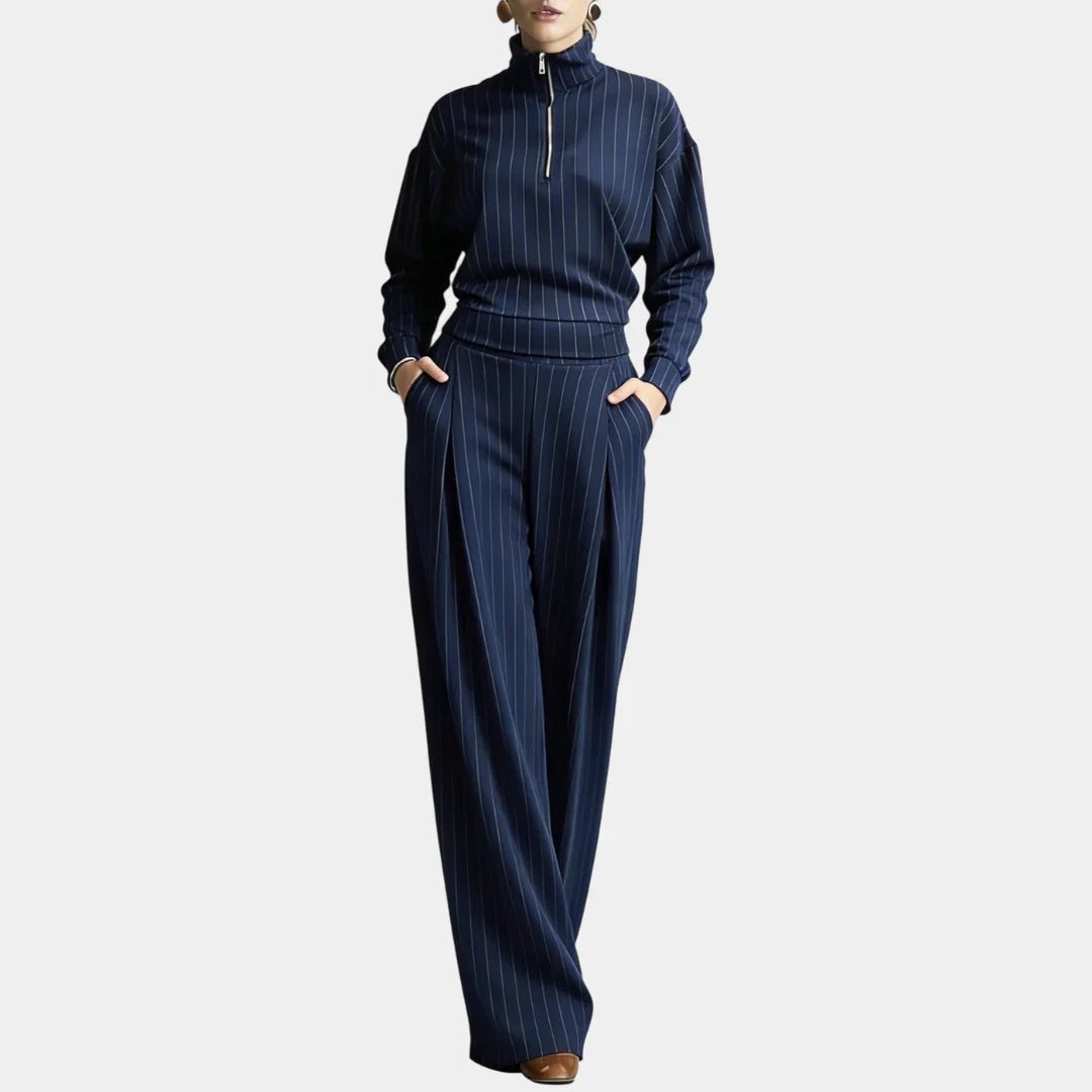 Celeste | Striped zip-up stand-up collar set