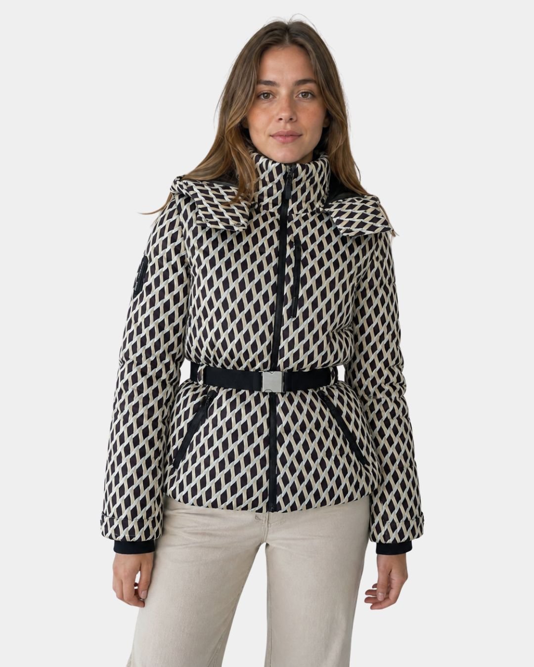 Élodiane | Beige Patterned Belted Puffer Jacket