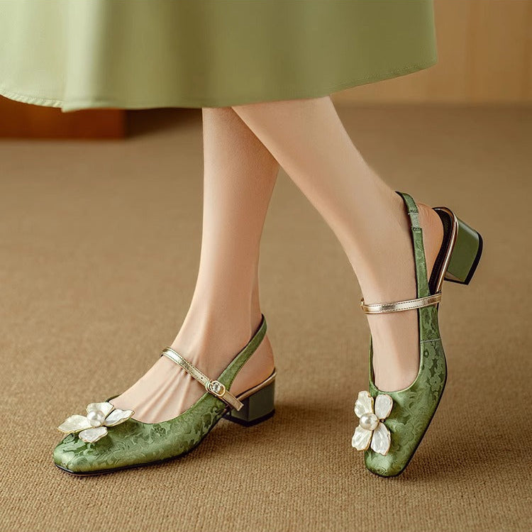 Genine | Women's Block-Heel Slingback Court Shoes