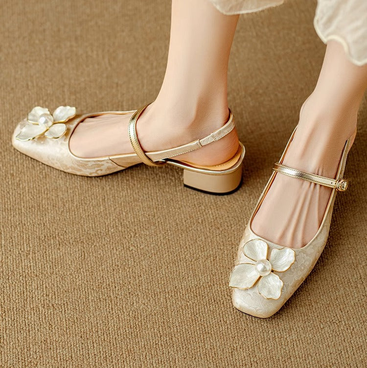 Genine | Women's Block-Heel Slingback Court Shoes