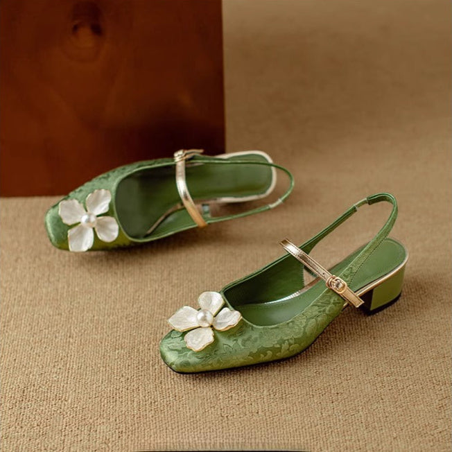 Genine | Women's Block-Heel Slingback Court Shoes