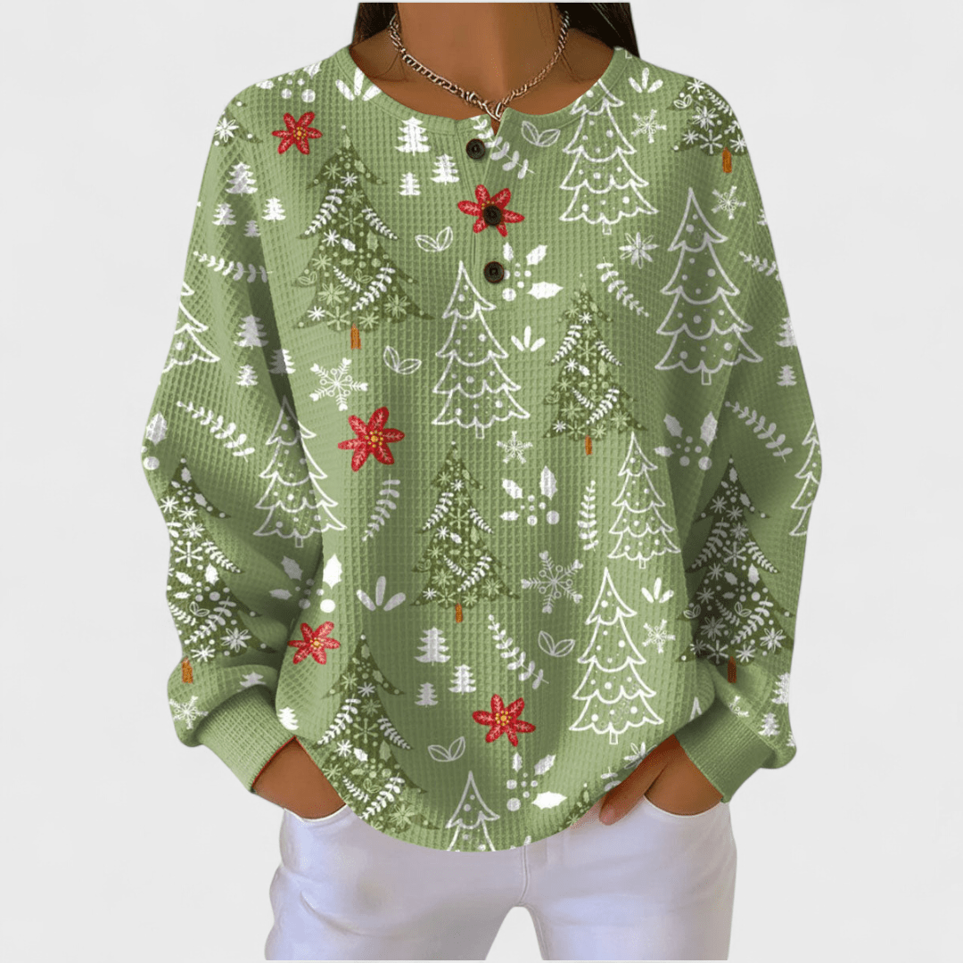 Ingrid | Green Christmas Tree Jumper - Eleanor York