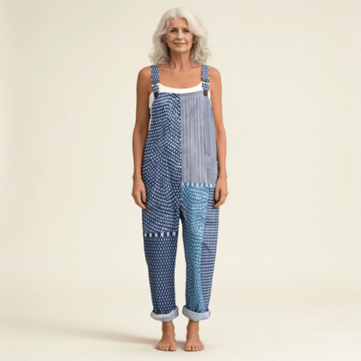 Isaline | Elegant Graphic Blue Patchwork Jumpsuit - Eleanor York
