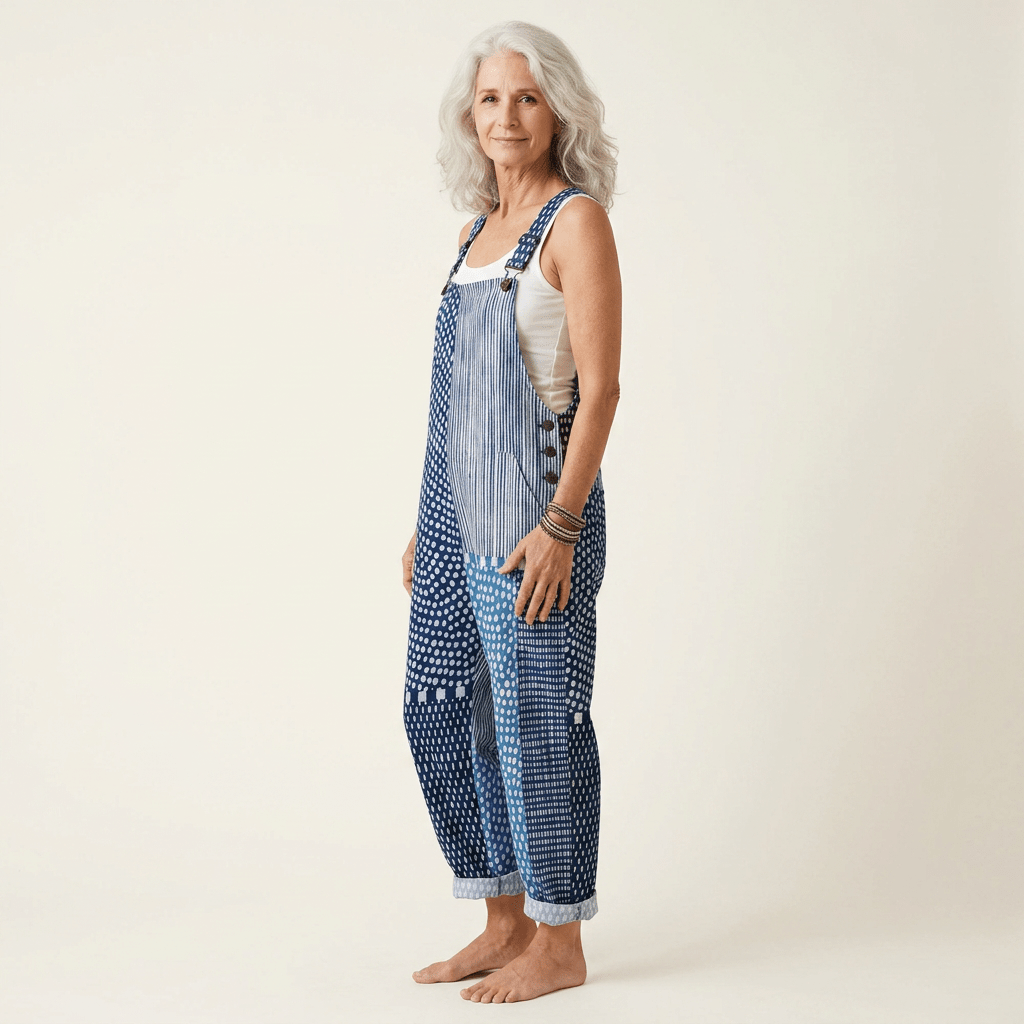 Isaline | Elegant Graphic Blue Patchwork Jumpsuit - Eleanor York