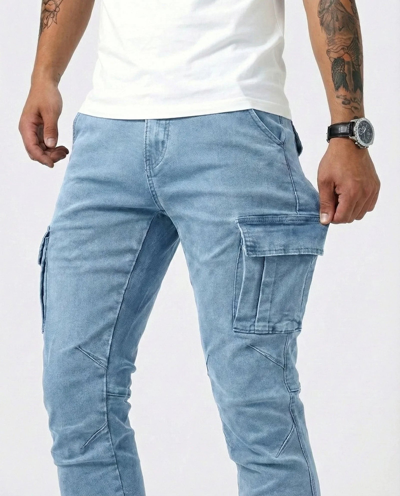 Denim | Elastic Cargo Trousers
