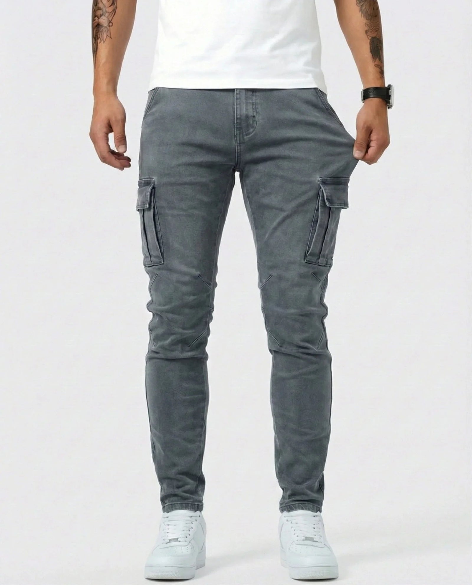 Denim | Elastic Cargo Trousers