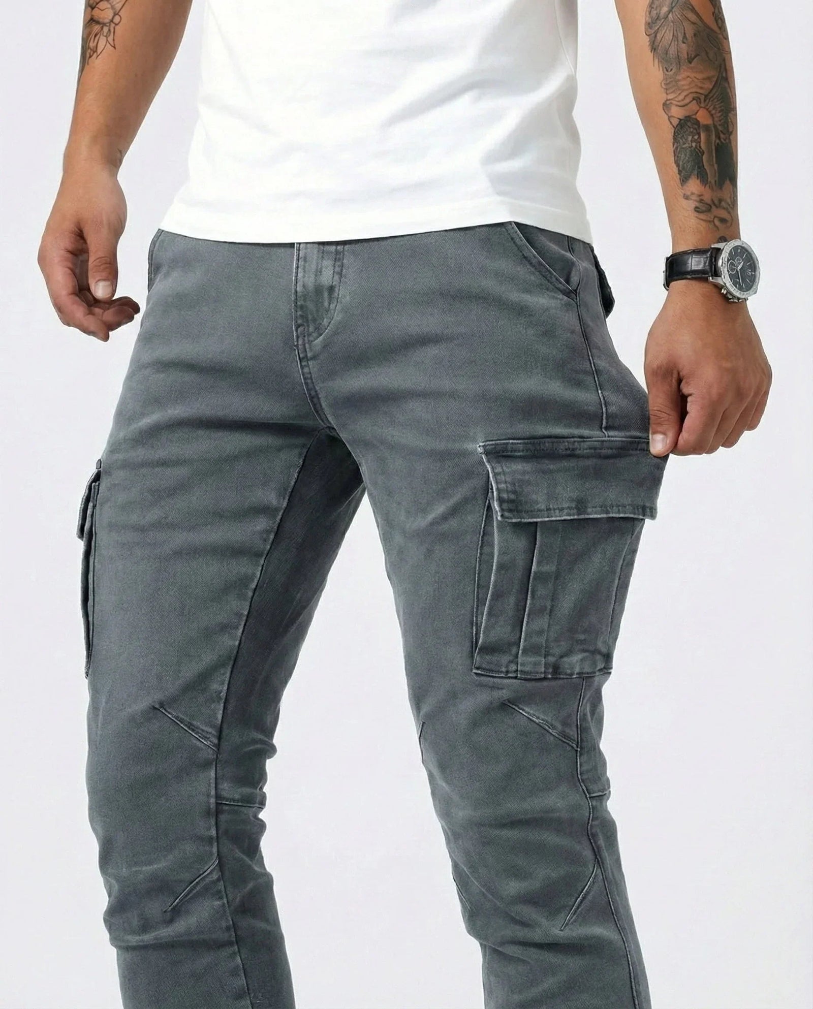 Denim | Elastic Cargo Trousers