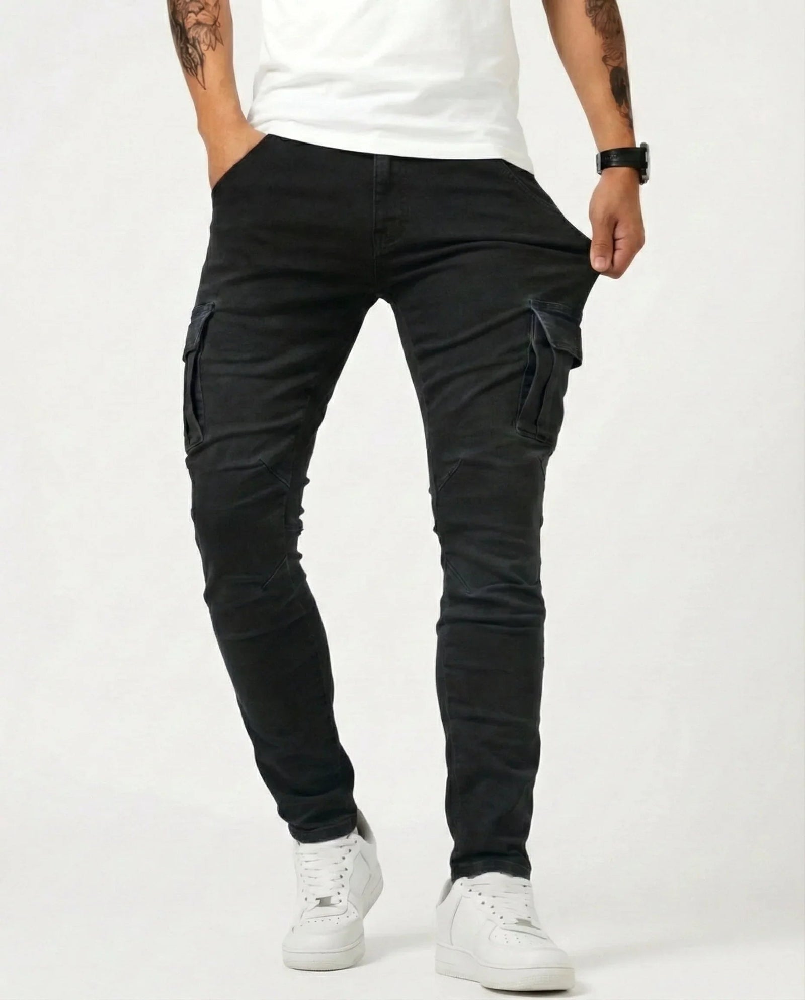 Denim | Elastic Cargo Trousers