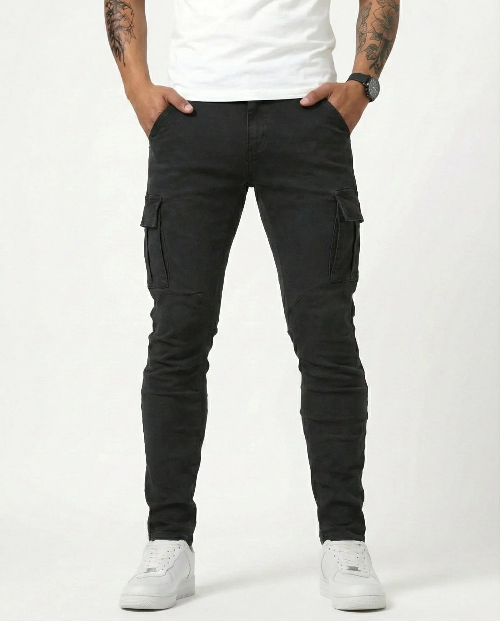 Denim | Elastic Cargo Trousers
