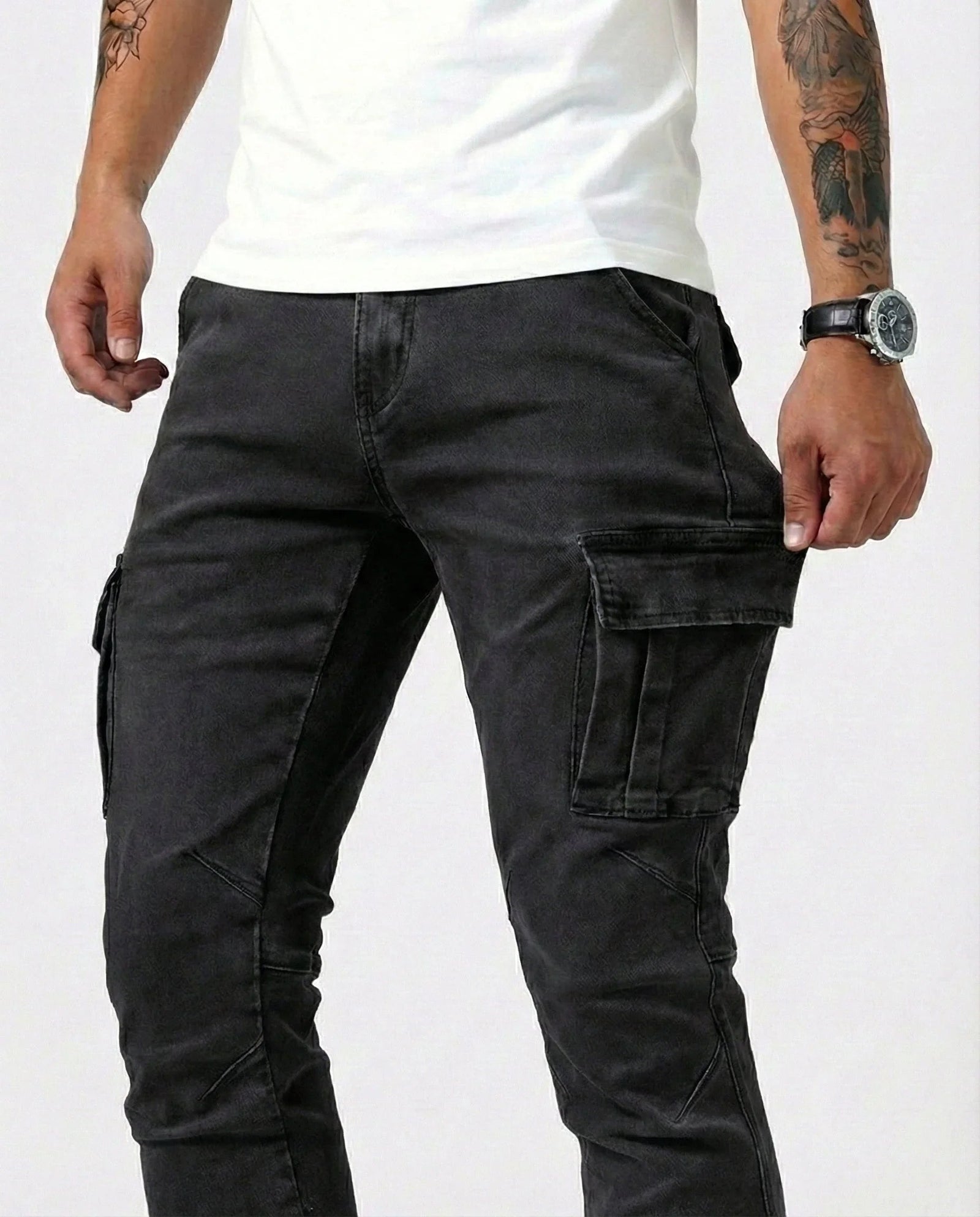 Denim | Elastic Cargo Trousers