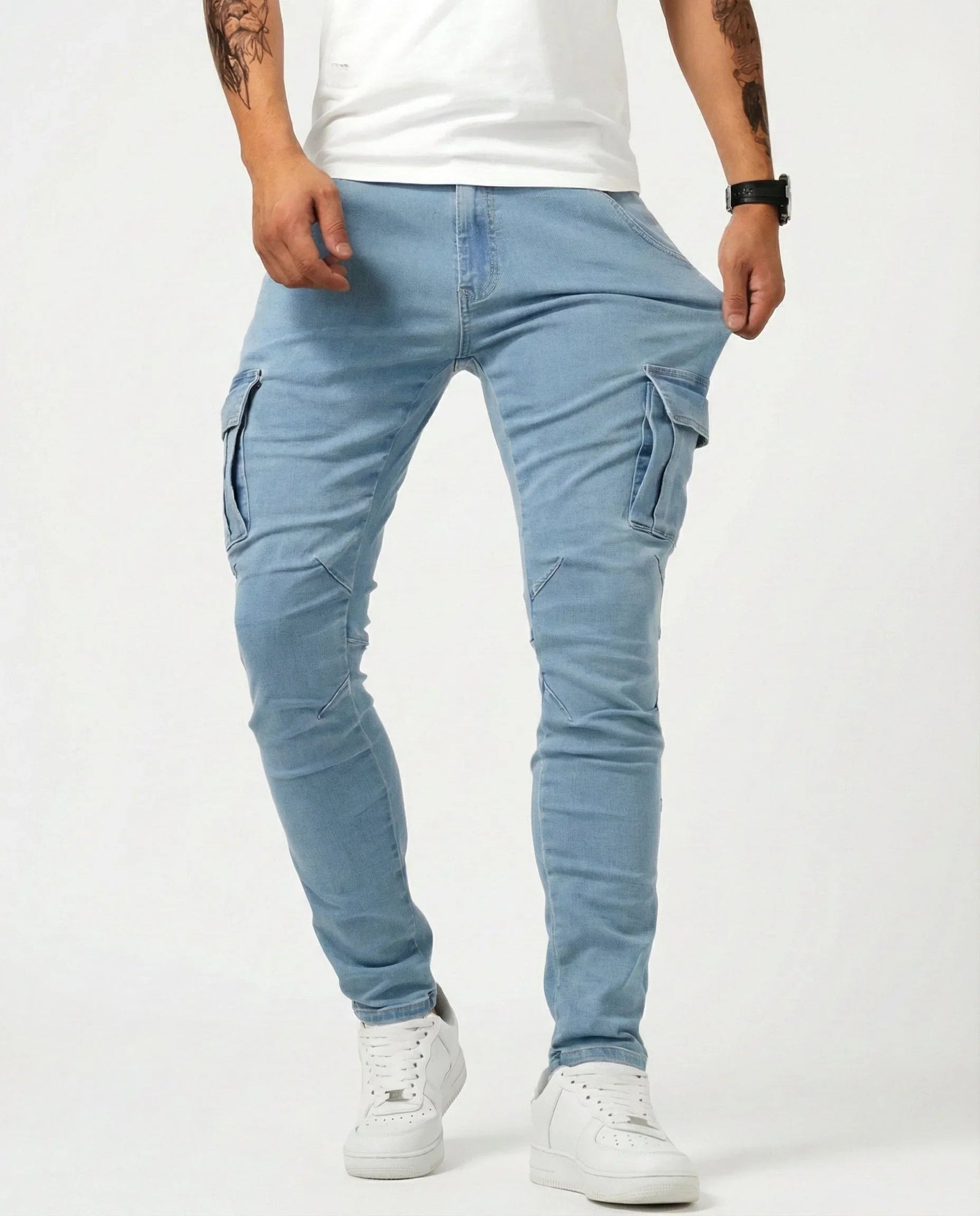 Denim | Elastic Cargo Trousers