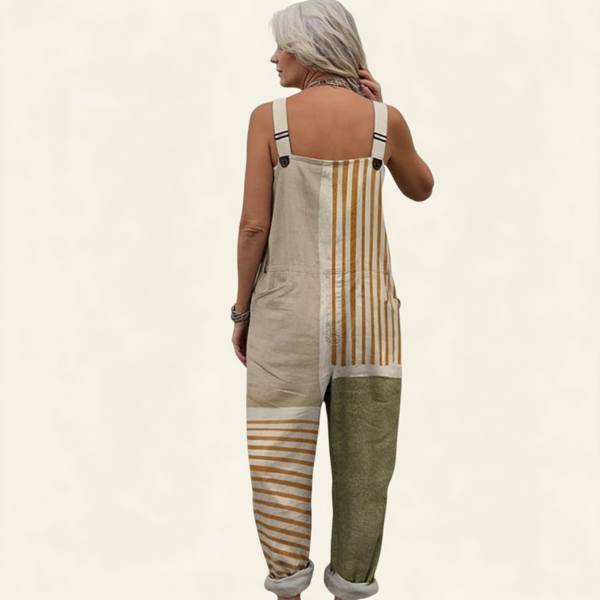 Juliette | Bright Minimal Natural-Stripe Jumpsuit