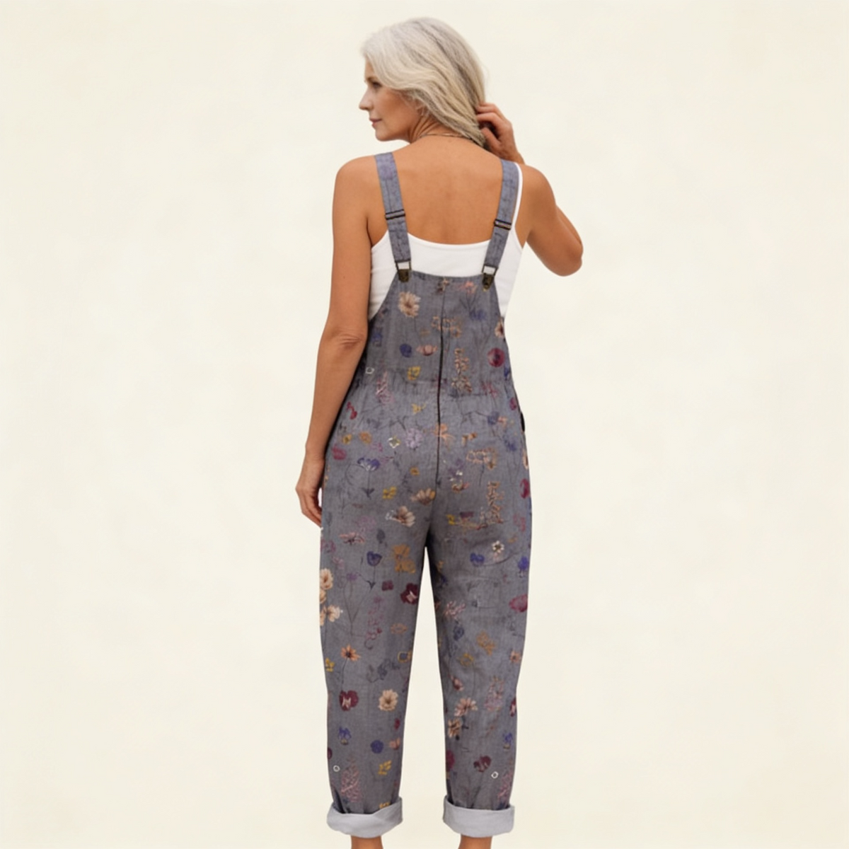 Élodie | Bright Grey Bohemian Floral Jumpsuit