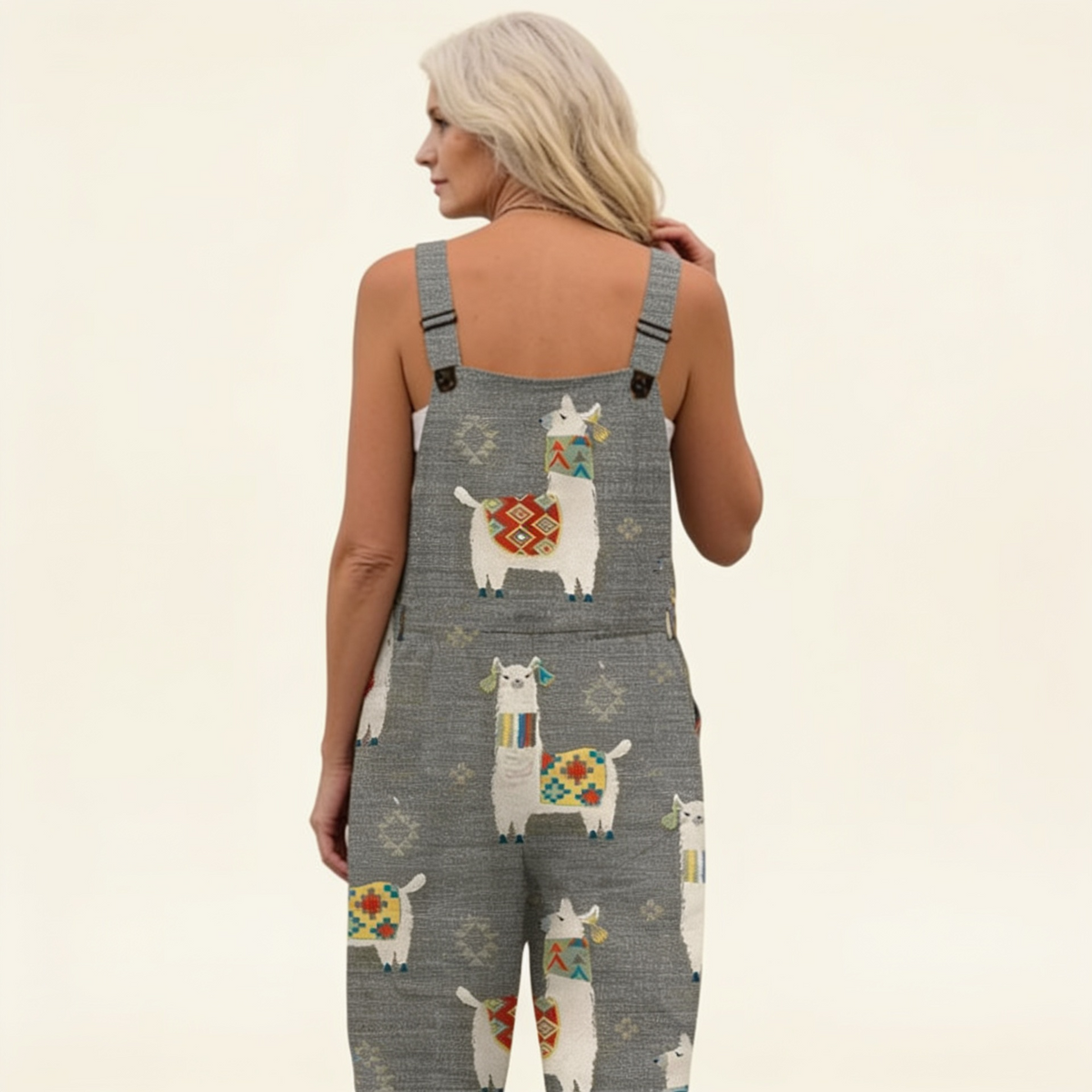 Amélie | Bright Grey Bohemian Llama-Print Jumpsuit