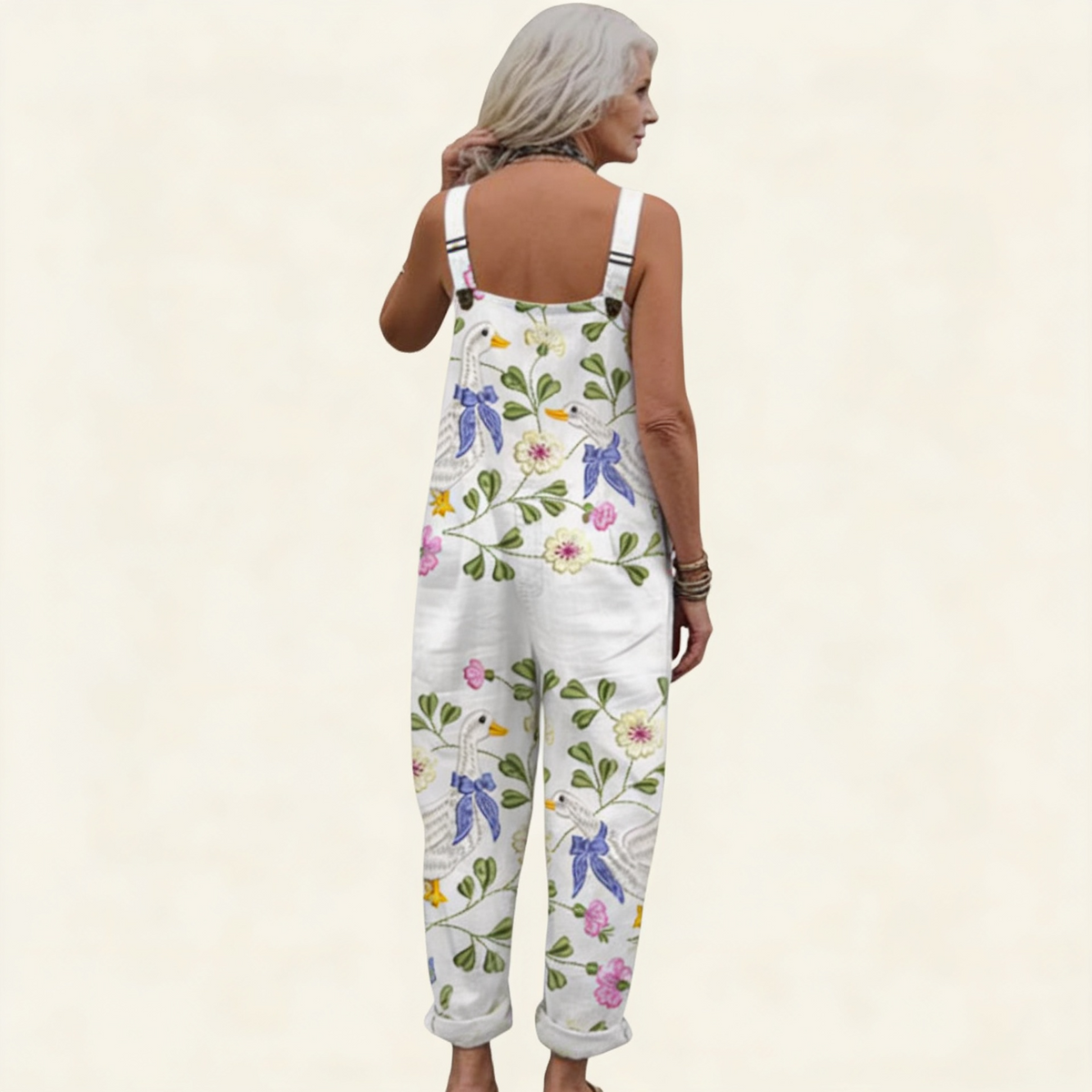 Madeleine | Delicate Floral Swan-Print Jumpsuit