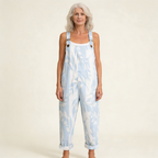 Anaïs | Bright Minimal Azure Leaf-Print Jumpsuit