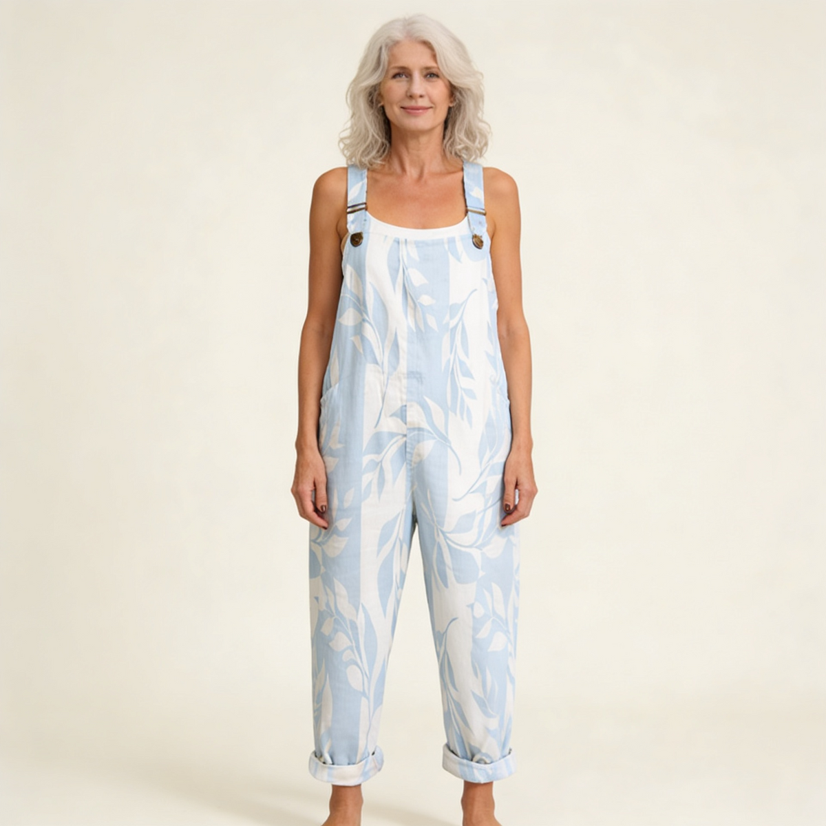 Anaïs | Bright Minimal Azure Leaf-Print Jumpsuit