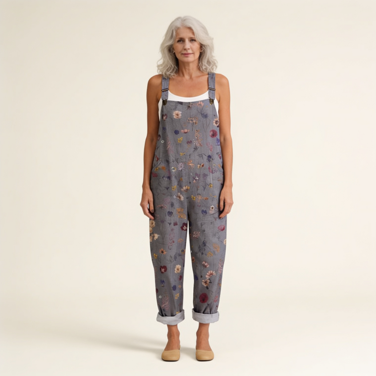 Élodie | Bright Grey Bohemian Floral Jumpsuit