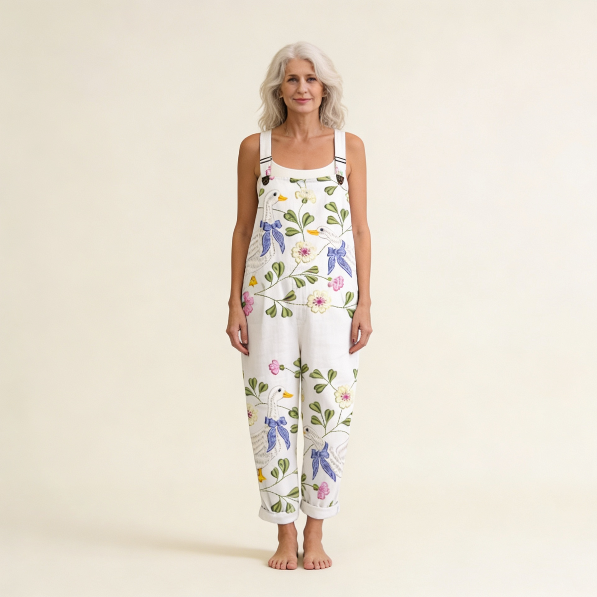 Madeleine | Delicate Floral Swan-Print Jumpsuit