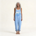 Léonie | Bright Azure Heart-Print Jumpsuit
