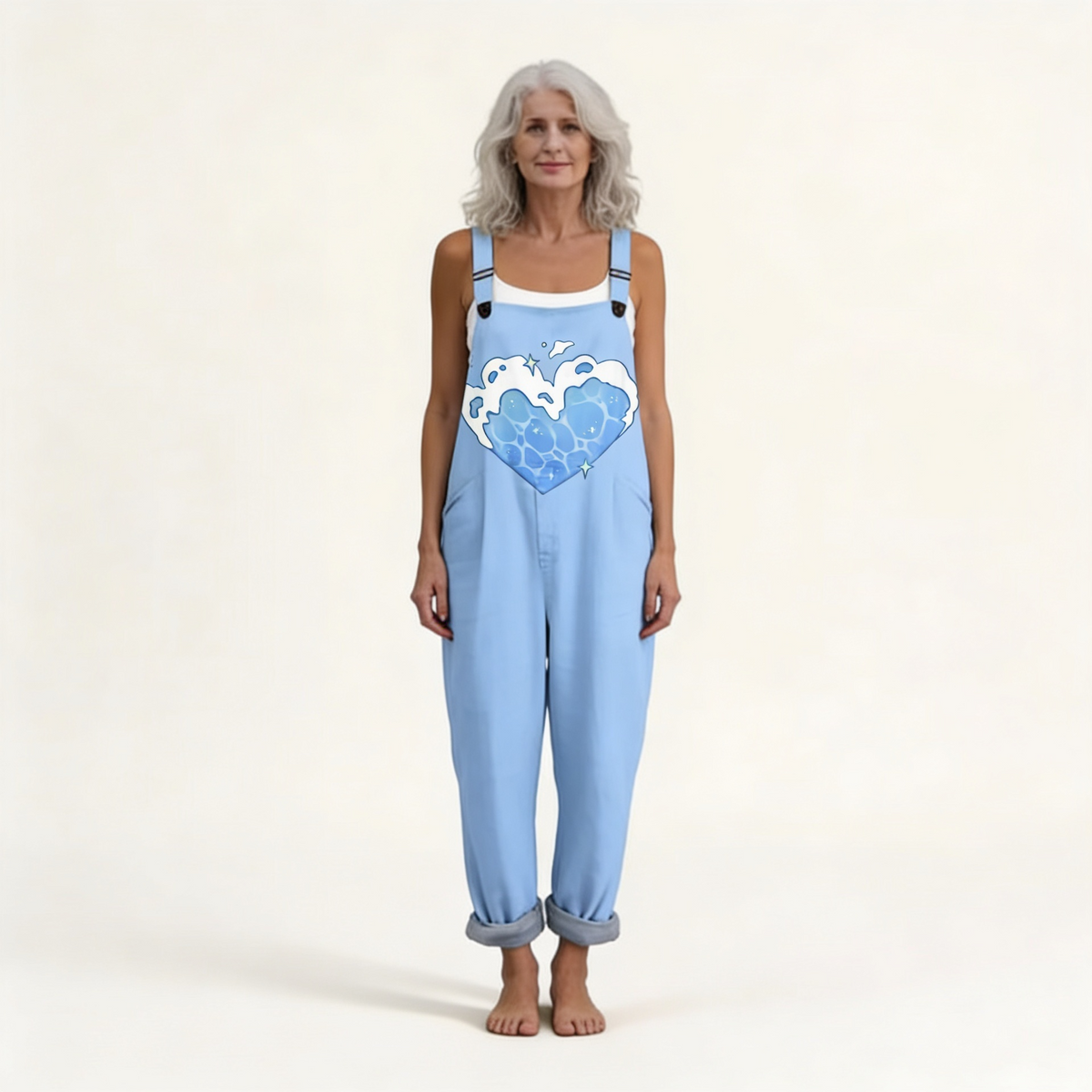 Léonie | Bright Azure Heart-Print Jumpsuit