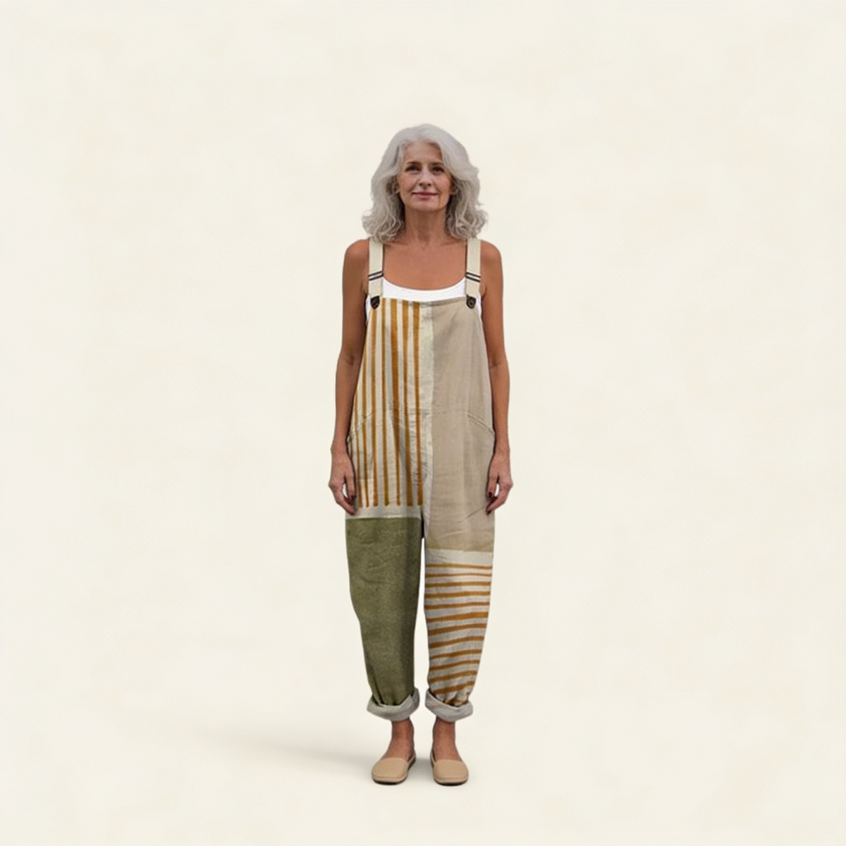 Juliette | Bright Minimal Natural-Stripe Jumpsuit