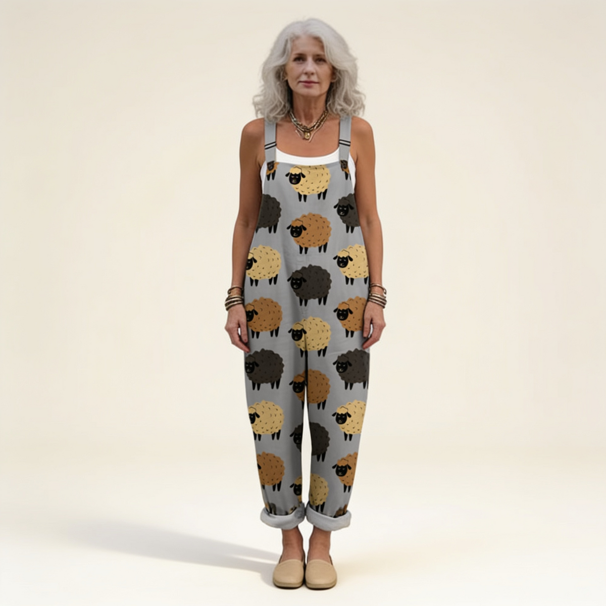 Amandine | Soft Rustic Sheep-Print Jumpsuit