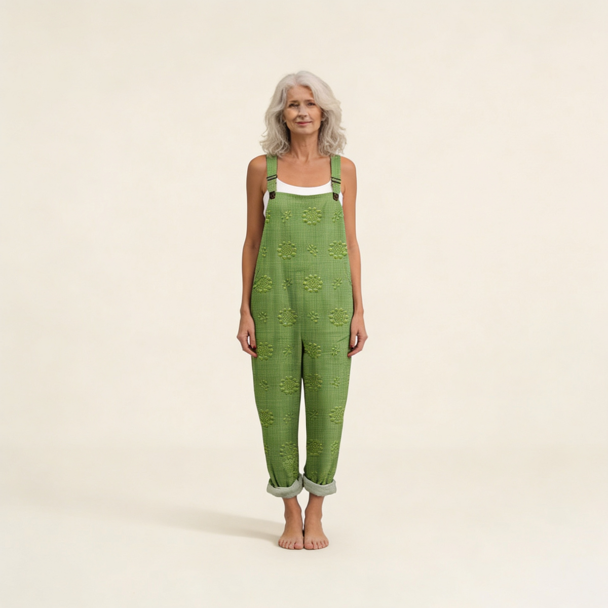 Eugénie | Natural Textured Green Jumpsuit