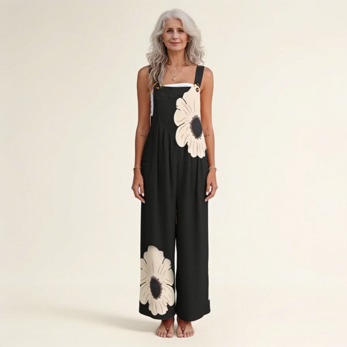 Amandine | Elegant Contrast Bohemian Floral Jumpsuit