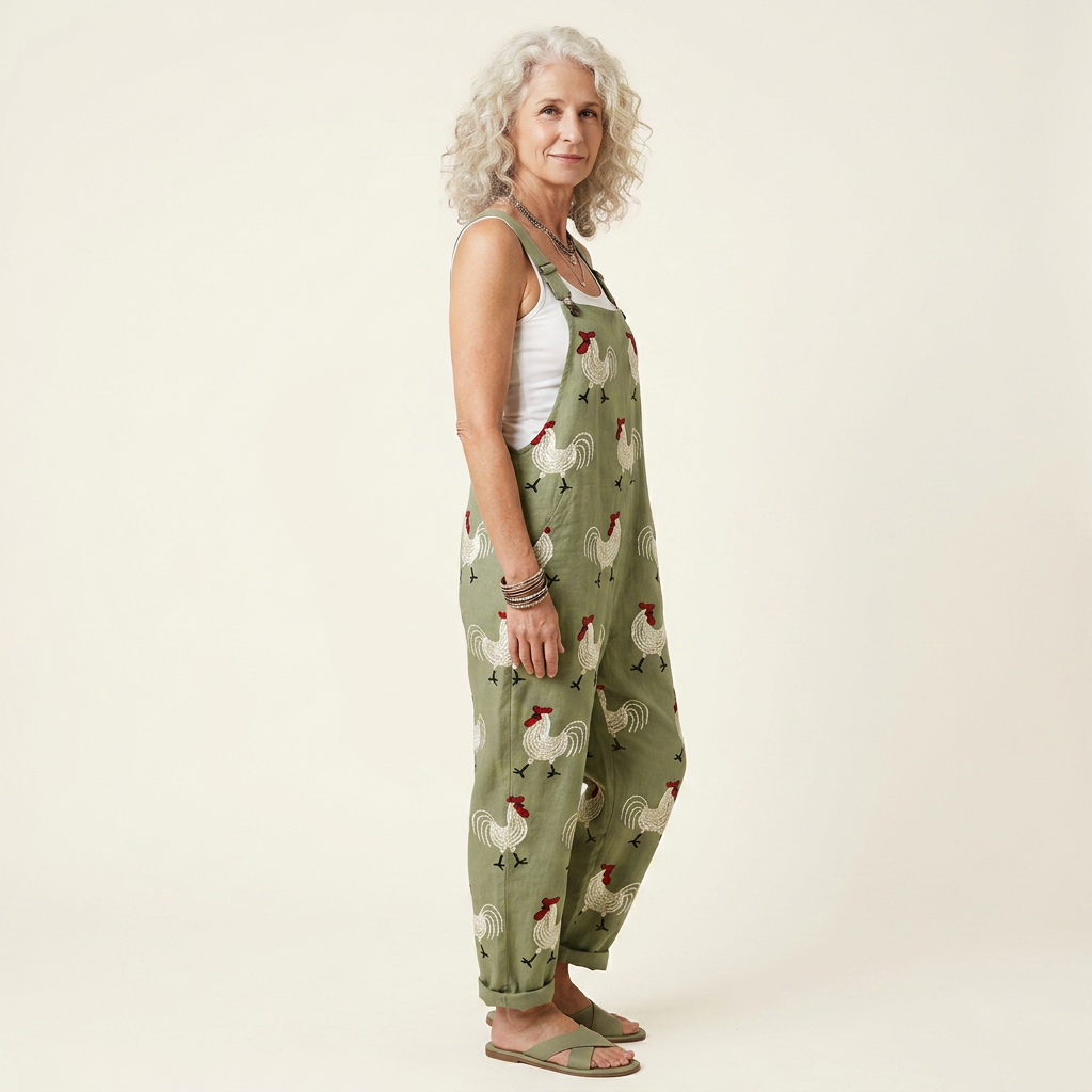 Lucienne | Natural Country Cockerel-Print Jumpsuit