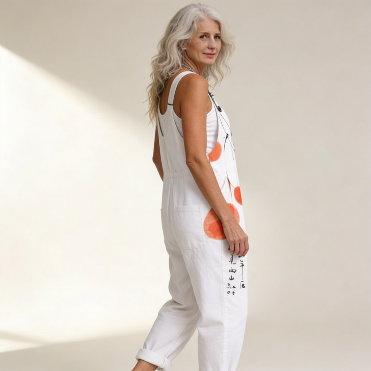 Élodie | Bright Artistic Coral-Accent Jumpsuit