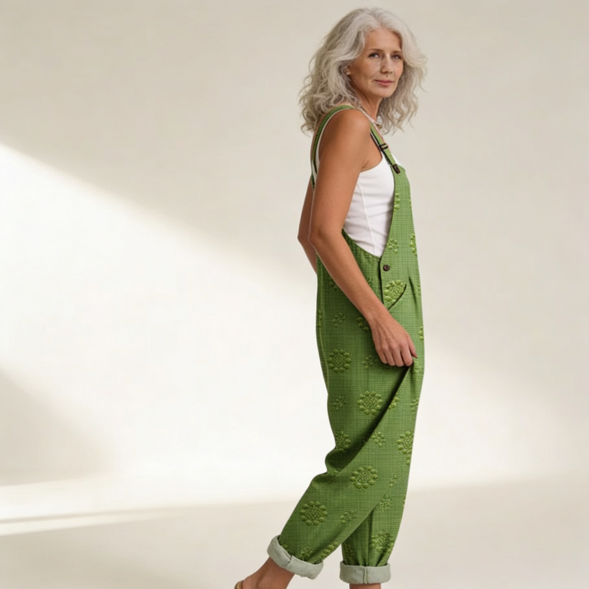 Eugénie | Natural Textured Green Jumpsuit