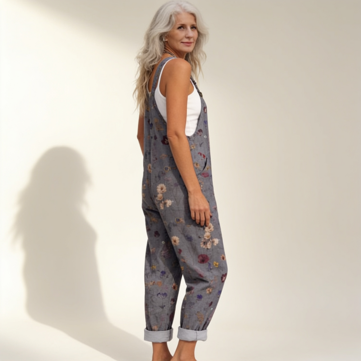 Élodie | Bright Grey Bohemian Floral Jumpsuit
