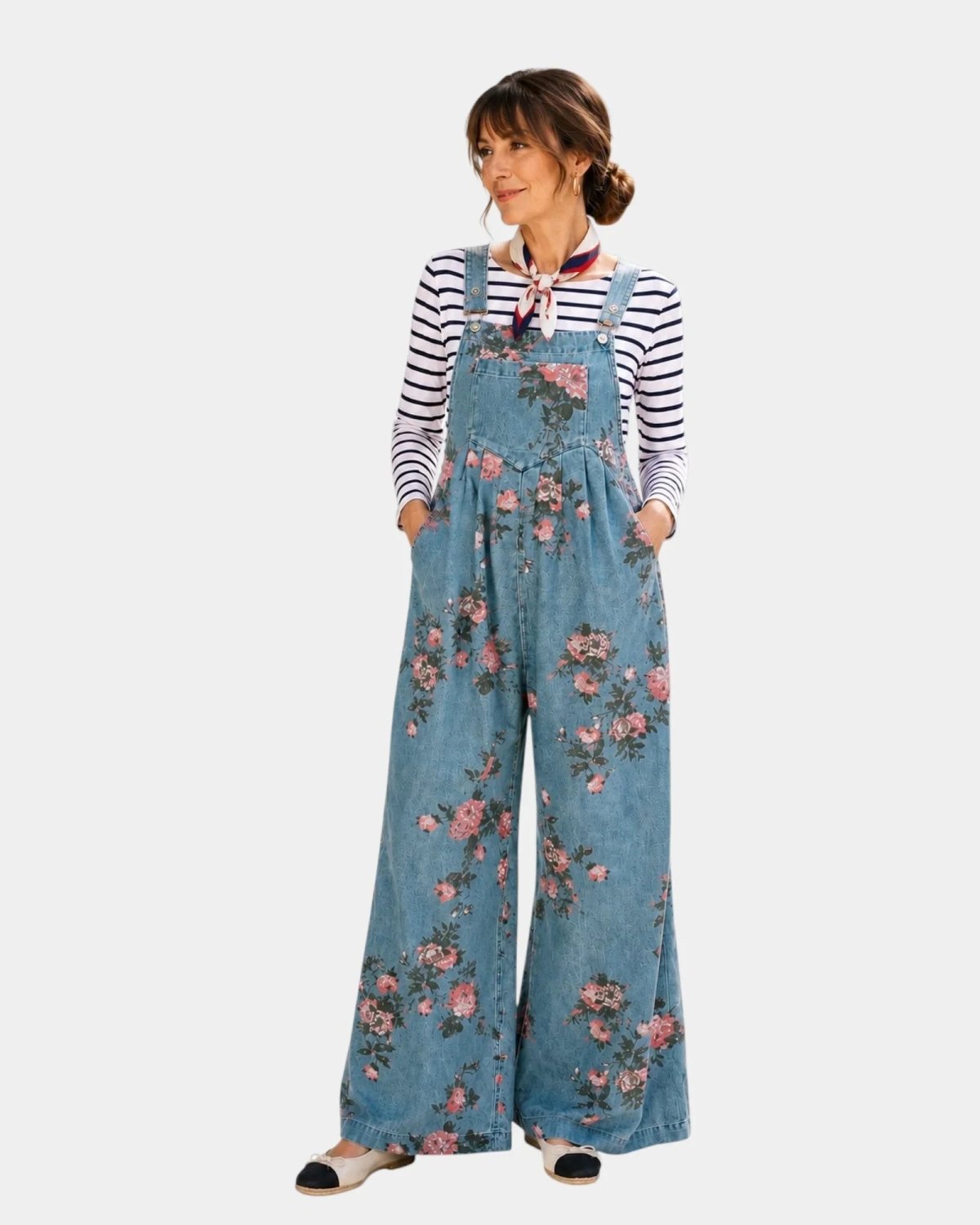 Norelle | Floral print denim overalls